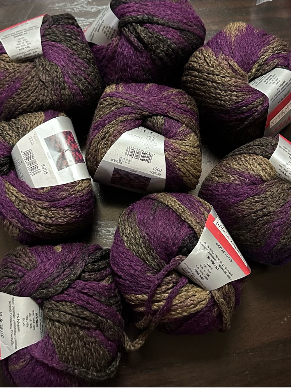 Cascara Plush Variegated Purple and Brown Yarn Skeins
